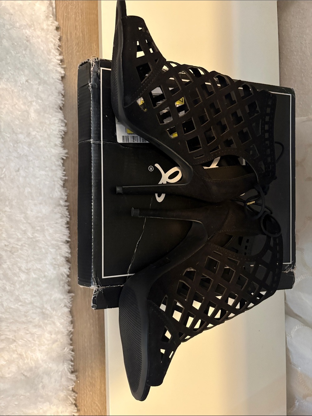 Qupid Black Cage Lace-Up Stiletto Sandal - Picture 5 of 7
